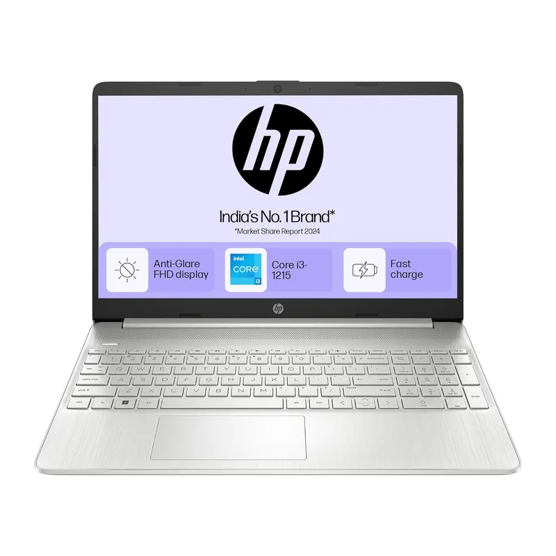 HP 15s-fy5003TU 15.6-inch FHD laptop with 12th Gen Intel Core i3-1215U — the third pick at roughly ₹34,490 when HP service-network preference is the deciding factor