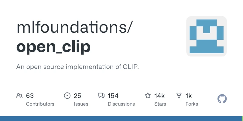 OpenCLIP project README on GitHub showing the open_clip_torch package, model variants, and pretrained checkpoints powering the ChromaDB multimodal embedder