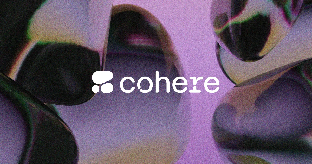 Cohere homepage marketing imagery showing the company's enterprise AI positioning, used for editorial coverage of Command R+ API options for developers