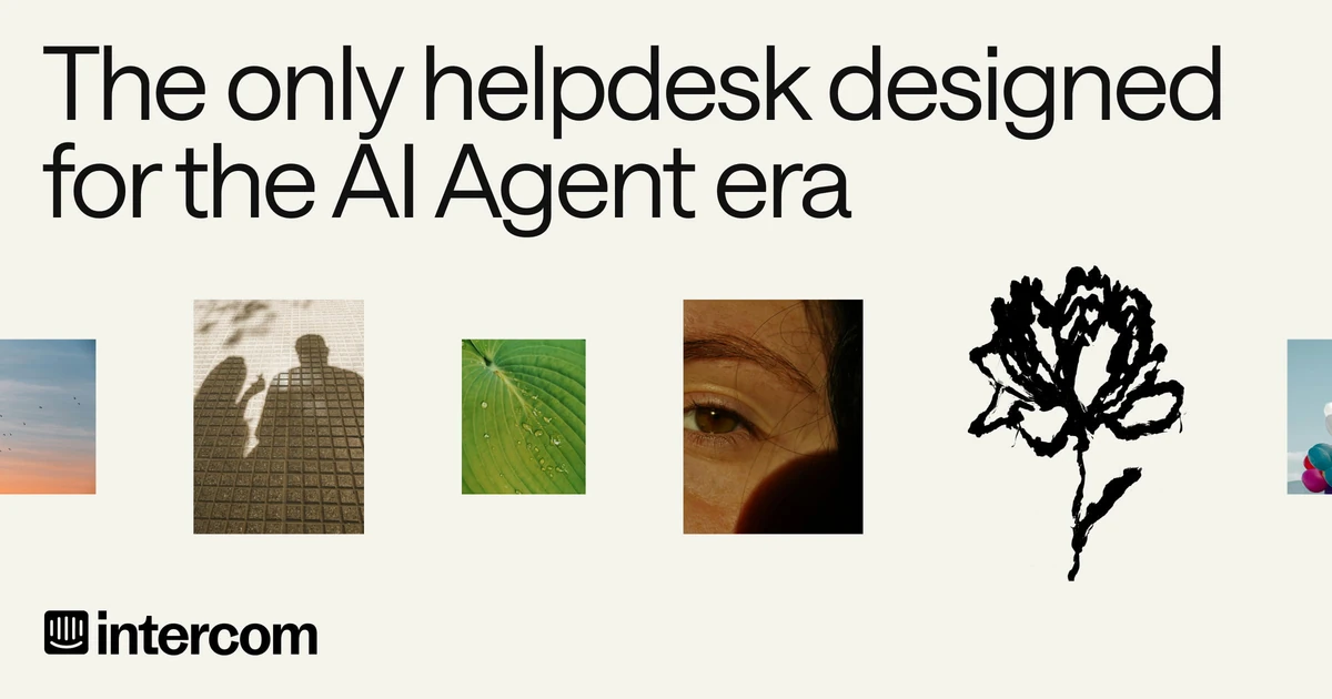 Intercom marketing-site social card showing the Intercom wordmark and the AI-first customer service platform tagline, used as the product surface the triage agent below connects to