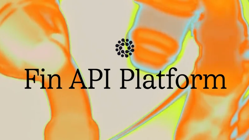 Intercom blog illustration for the Fin API platform announcement showing the Fin AI agent product wordmark and platform iconography from Intercom's design system