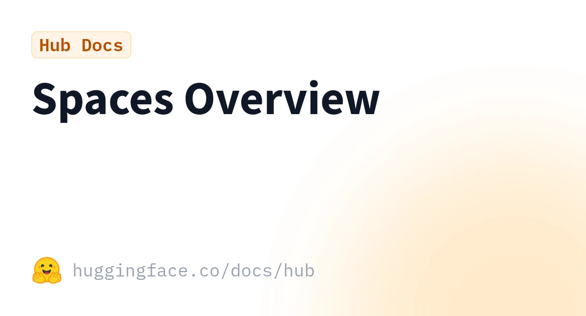 Hugging Face Spaces overview documentation page on huggingface.co/docs/hub showing the Gradio SDK option, the free CPU Basic hardware tier, and the Settings panel for managing secrets and variables