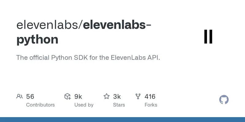 ElevenLabs official Python SDK GitHub repository README showing the supported features and integration paths