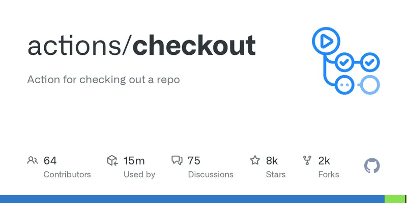actions/checkout GitHub repository banner, the canonical Action used in every workflow in this tutorial to check out the source code onto the runner.