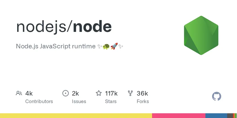 nodejs/node GitHub repository banner, the canonical Node.js source repository whose LTS release lines this tutorial's matrix targets.