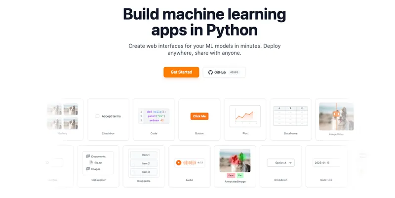 Gradio's official Creating a chatbot fast guide page, showing the ChatInterface API documentation.