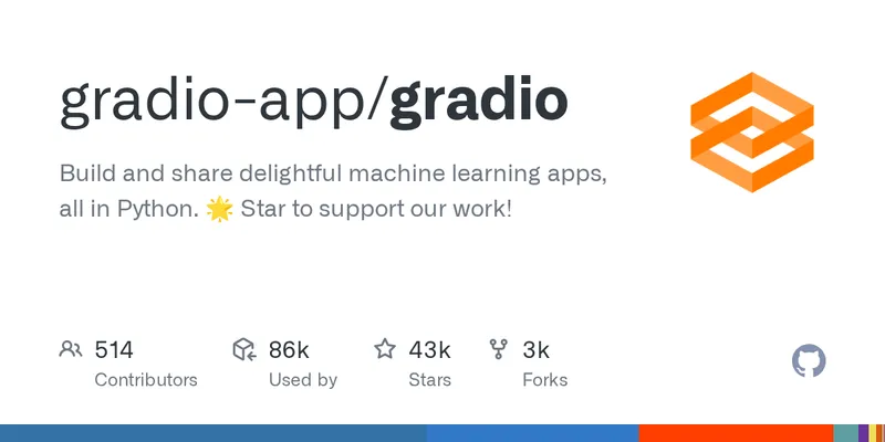 Gradio GitHub repository README showing the components and roadmap covered in this section