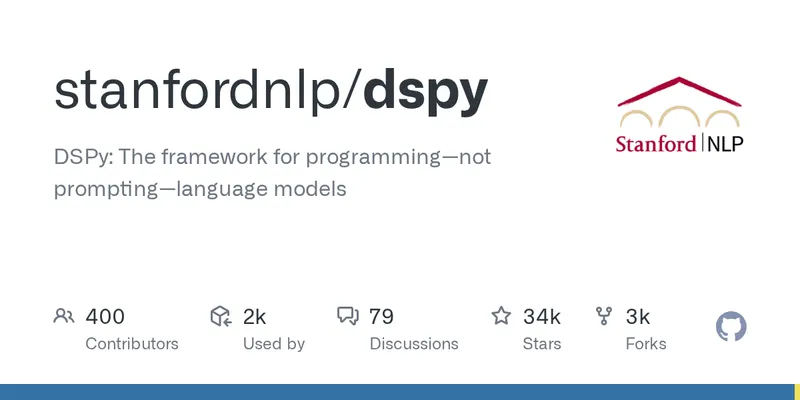 stanfordnlp/dspy GitHub repository banner — the canonical source repo for the DSPy declarative-compiler framework discussed in this section.