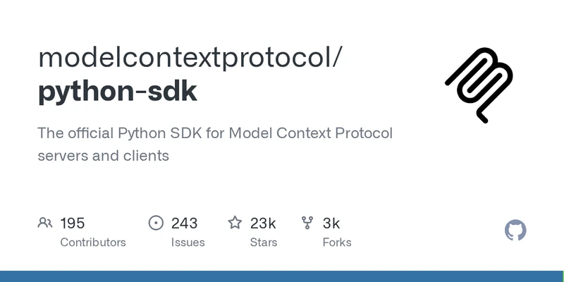 modelcontextprotocol slash python-sdk GitHub repository social card showing the SDK whose FastMCP helper the server in this tutorial uses