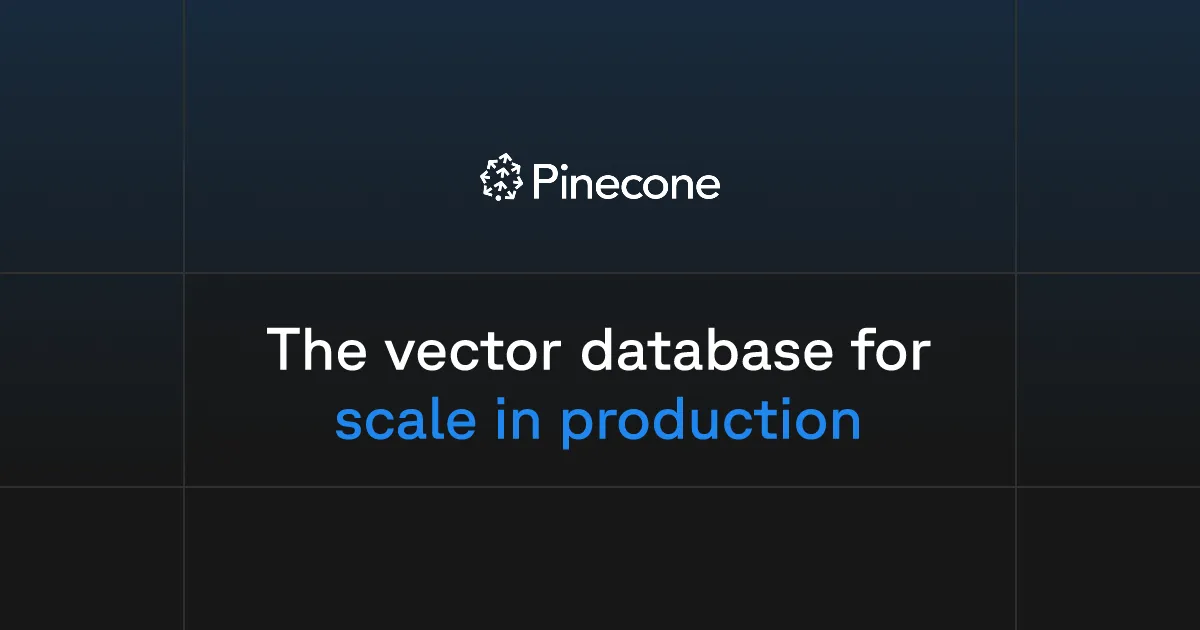 Pinecone homepage product card from pinecone.io, one of the three production vector databases this comparison evaluates