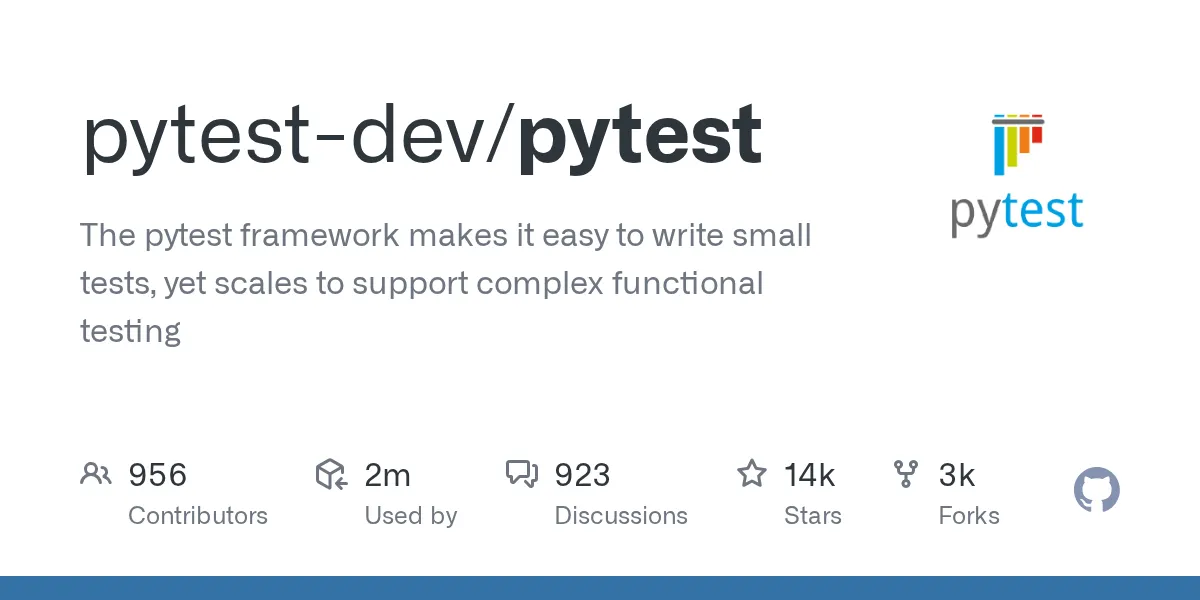 pytest source repository on GitHub showing the pytest-dev/pytest project page header.