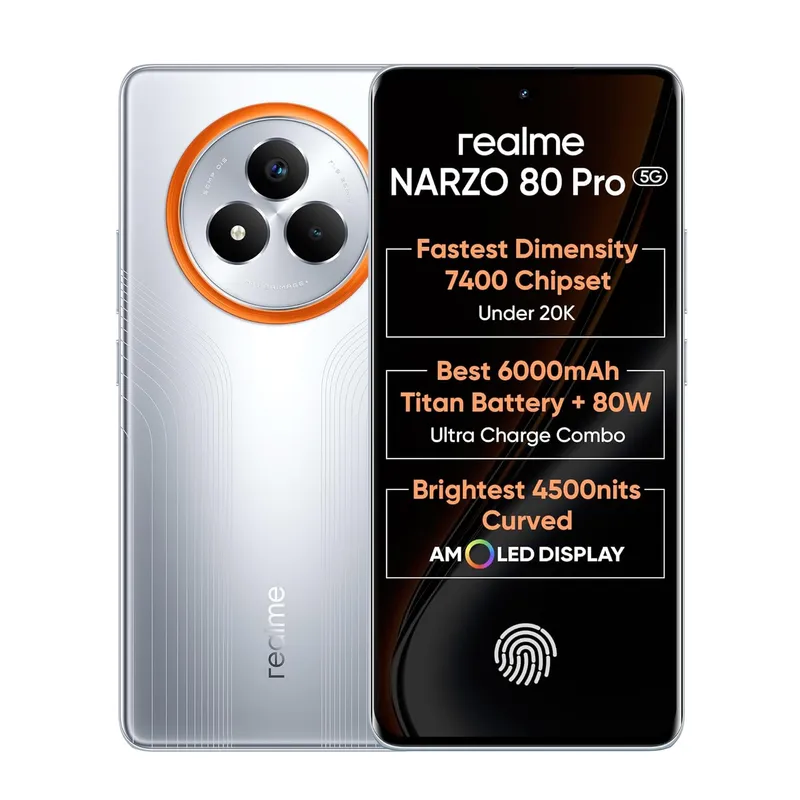 Realme Narzo 80 Pro 5G display detail showing the AMOLED panel under direct light