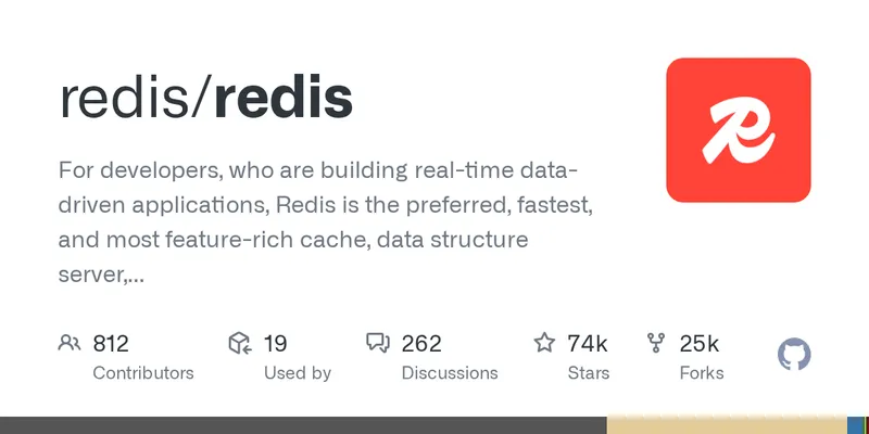 The redis/redis GitHub repository on github.com, the official source-code project for the Redis server this tutorial installs and uses