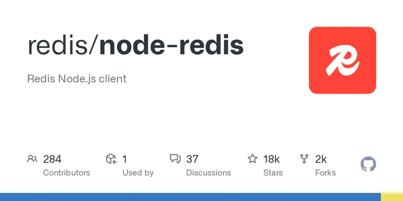 The redis/node-redis GitHub repository on github.com documenting the official Node.js client (version 5.12.0 as of April 2026) this tutorial uses