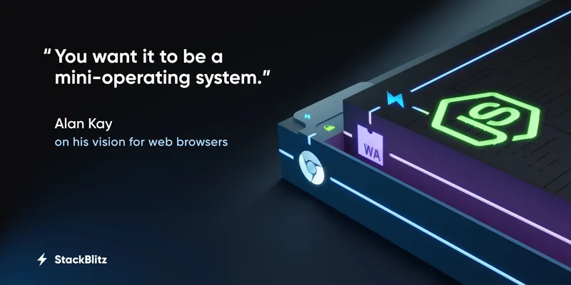 StackBlitz product home page showing the WebContainers-based browser IDE running Node.js natively in the tab via WebAssembly