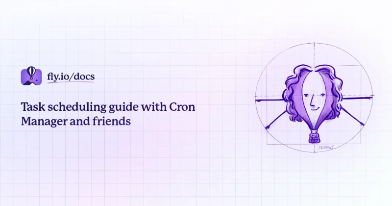 Fly.io task-scheduling documentation page on fly.io showing Cron Manager, Supercronic, and scheduled machines as the three Fly cron surfaces, with the scheduled-machines bucket cadence values used by this tutorial