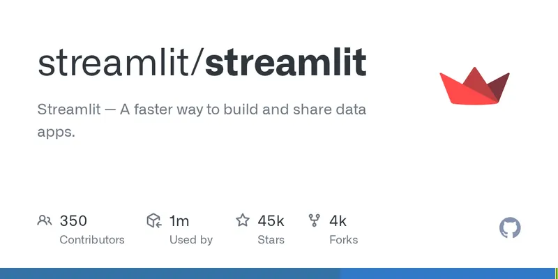 Streamlit open-source repository on GitHub at github.com/streamlit/streamlit, the Apache 2.0 codebase under Snowflake stewardship that this tutorial builds against