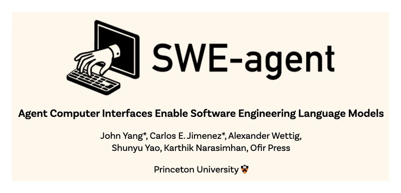 GitHub repository banner for SWE-agent (SWE-agent/SWE-agent), showing the project's social-card identity. The repository hosts the canonical reference implementation of the Agent-Computer Interface design from arXiv:2405.15793.