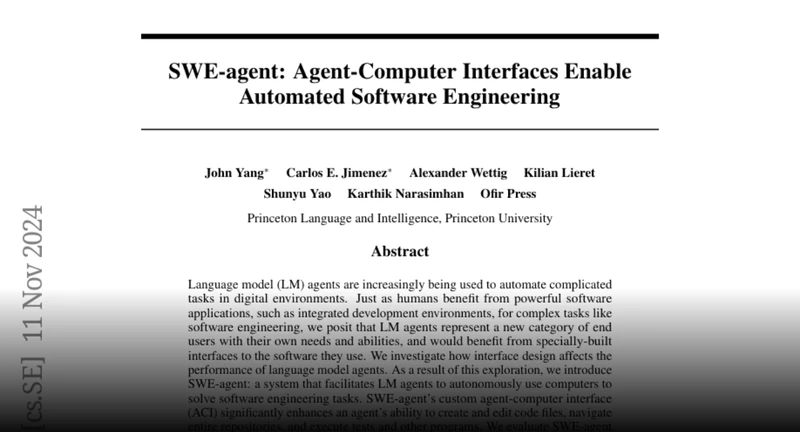 Hugging Face Papers social-card thumbnail for arXiv:2405.15793 (SWE-agent), used as a citation marker.