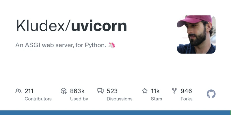 GitHub repository social-preview banner for the Uvicorn ASGI server project showing the lightning-fast Python web server used to run the FastAPI app on Render